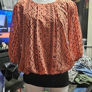 Chic Women's Blouse with Geometric Design - Coral
